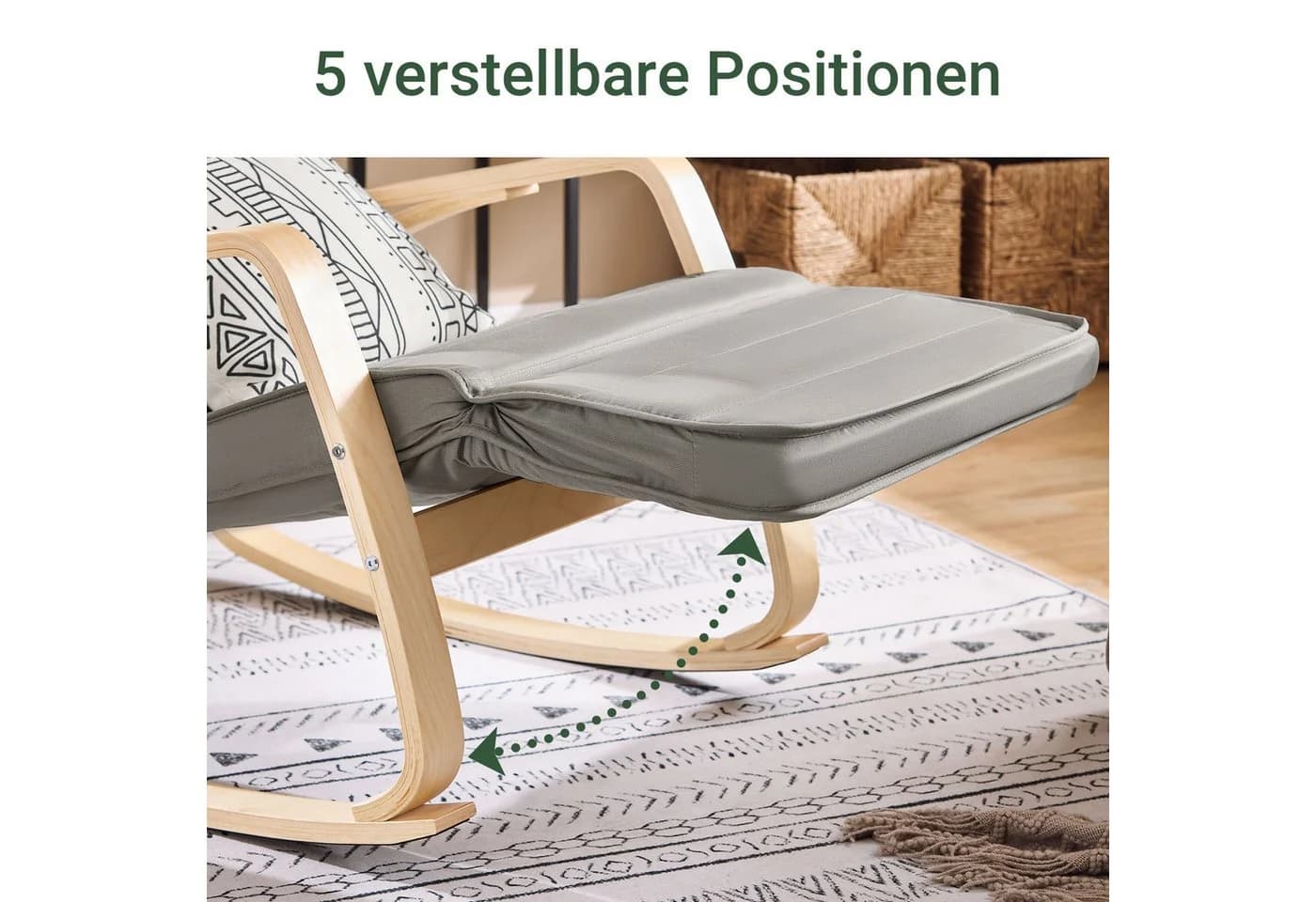 SoBuy Schaukelstuhl FST16 Grau Beige mit verstellbarer Fußstütze - Bild 5