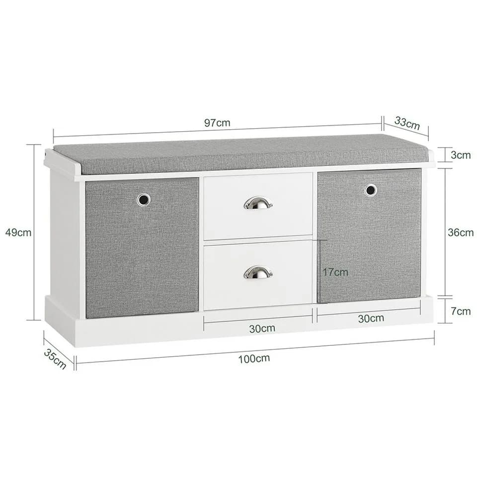 SoBuy Schuhbank FSR66 Sitzbank mit 2 grauen Körben und 2 Schubladen - Bild 5