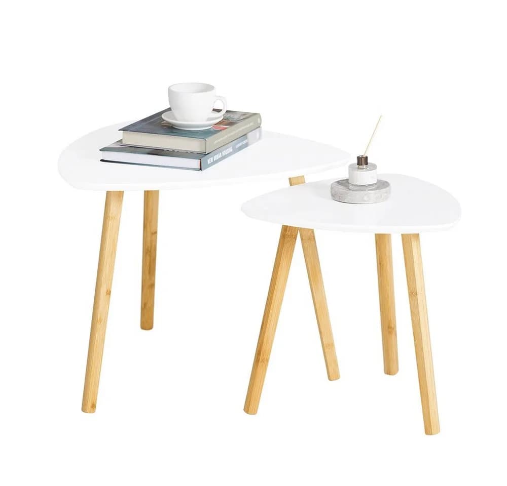 SoBuy Beistelltisch FBT74, 2er Set, Couchtisch, Bambusbeine, Weiß - Bild 3