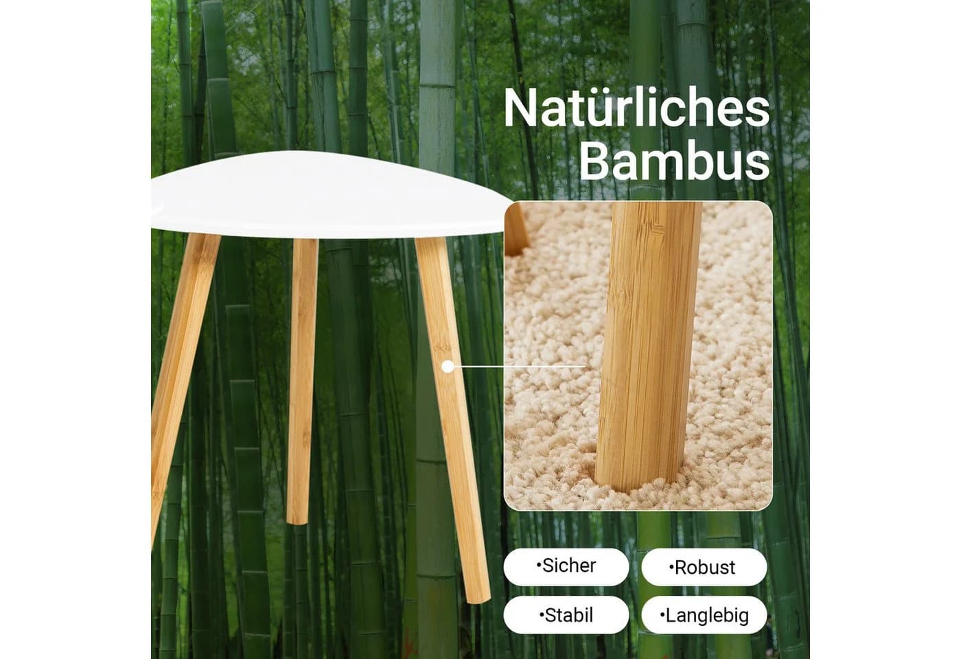 SoBuy Beistelltisch FBT74, 2er Set, Couchtisch, Bambusbeine, Weiß - Bild 4