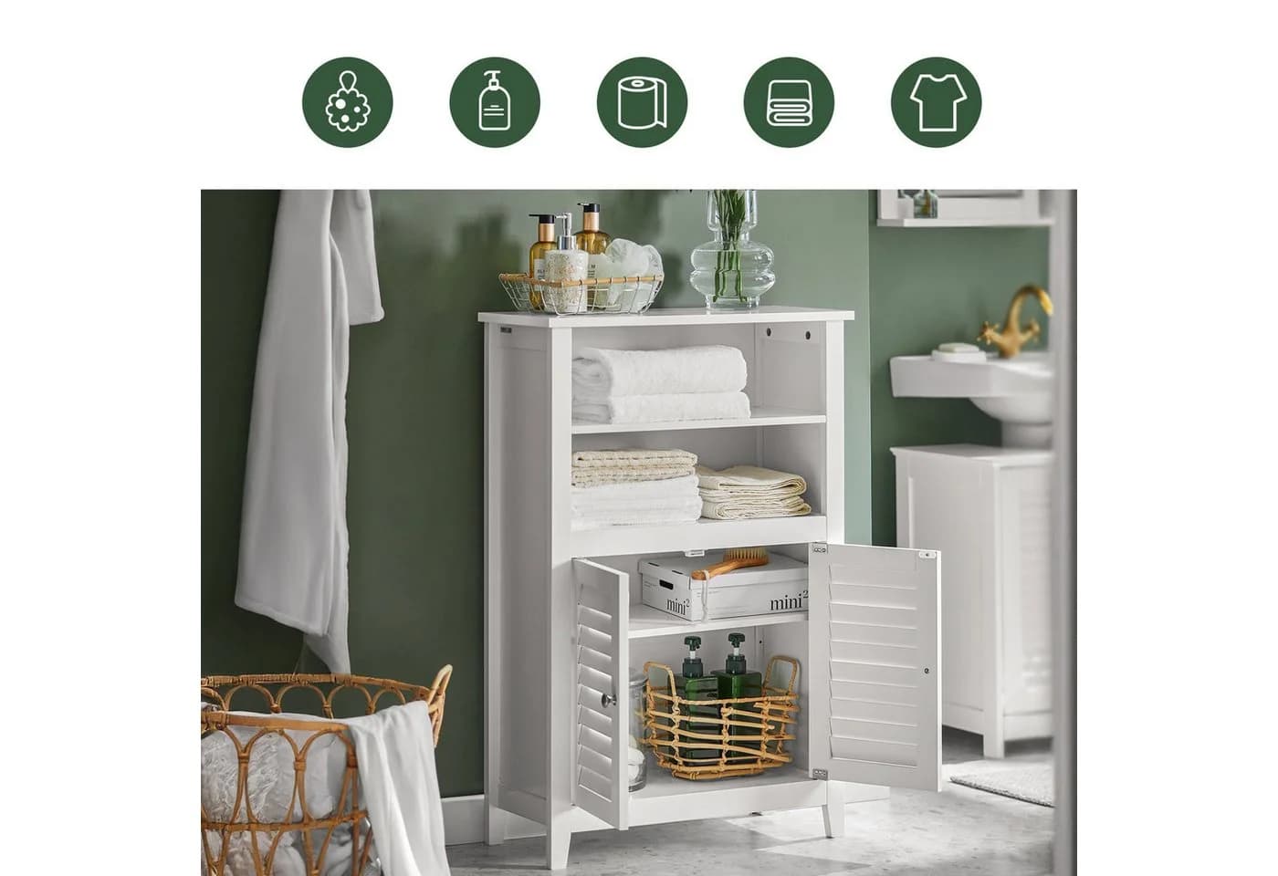 SoBuy Badunterschrank BZR13 Weiß mit Lamellentür und 2 Türen - Bild 2