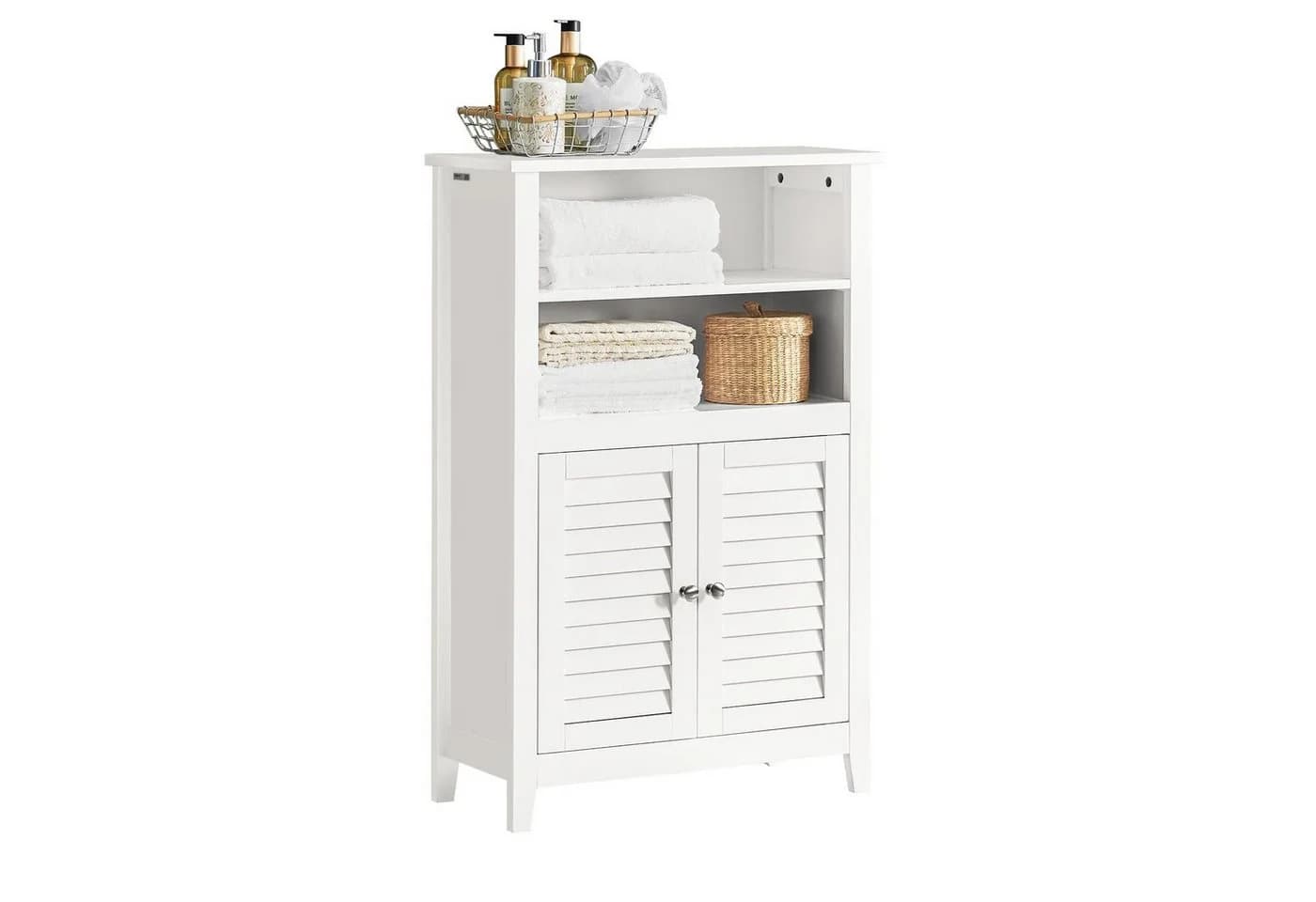 SoBuy Badunterschrank BZR13 Weiß mit Lamellentür und 2 Türen - Bild 3