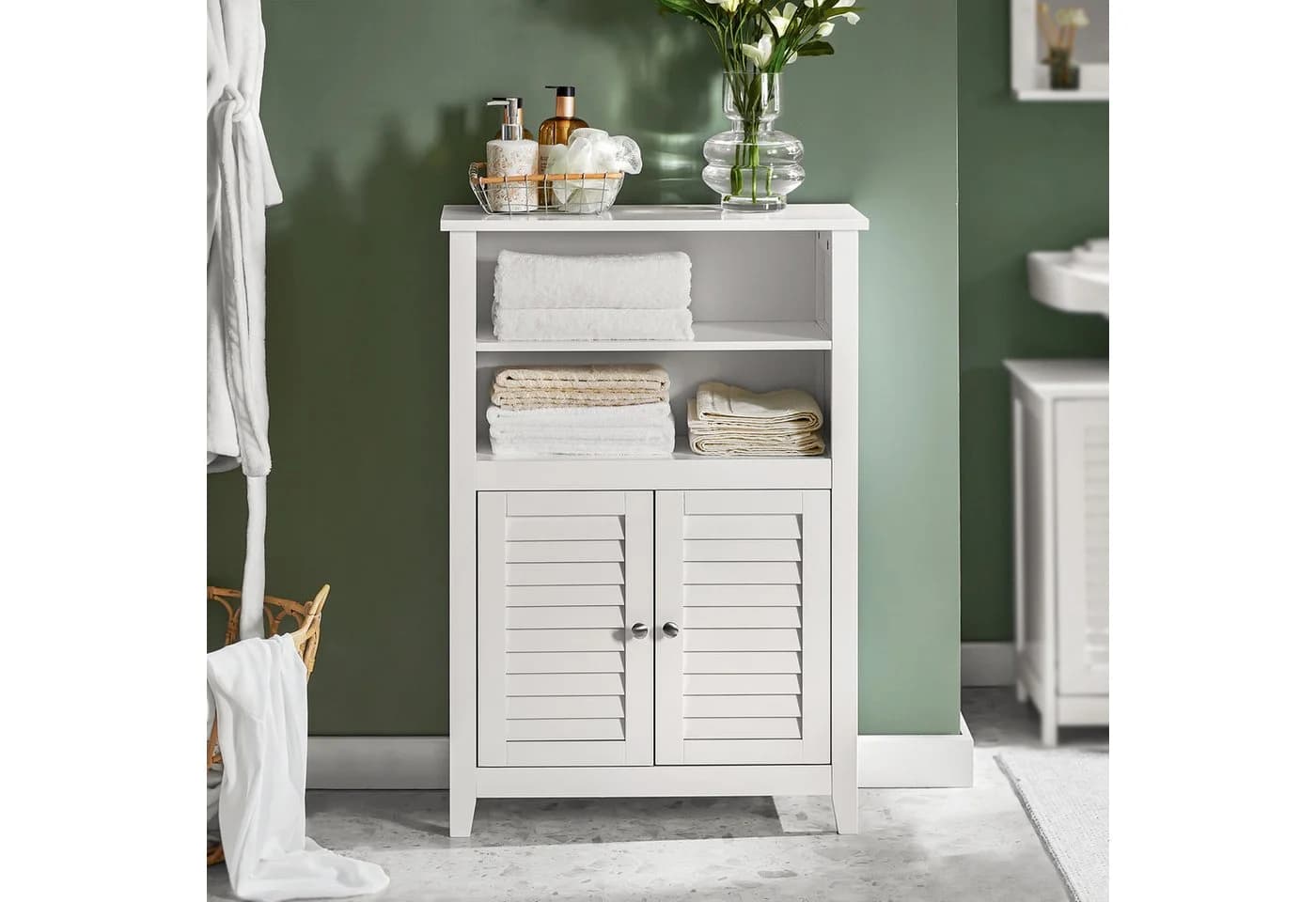 SoBuy Badunterschrank BZR13 Weiß mit Lamellentür und 2 Türen - Bild 4