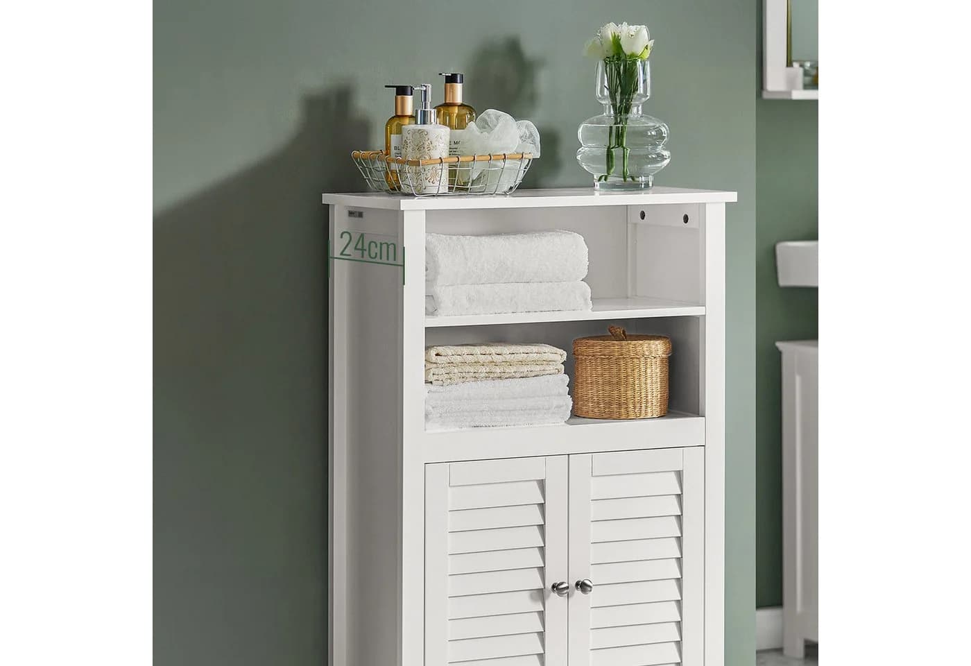 SoBuy Badunterschrank BZR13 Weiß mit Lamellentür und 2 Türen - Bild 5
