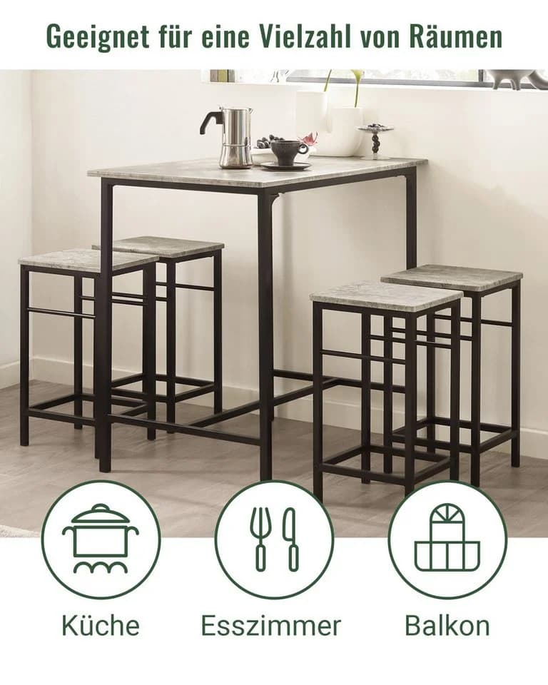 SoBuy Bartisch-Set 5-teilig Grau/Weiß Metall MDF - Bild 2