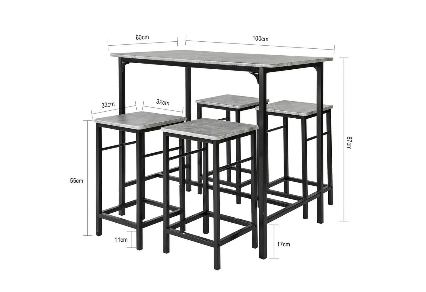 SoBuy Bartisch-Set 5-teilig Grau/Weiß Metall MDF - Bild 5