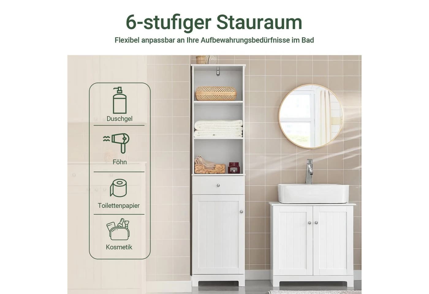 SoBuy Hochschrank BZR17 Weiß/Dunkelgrau 3 offene Fächer verstellbare Ablagen - Bild 2