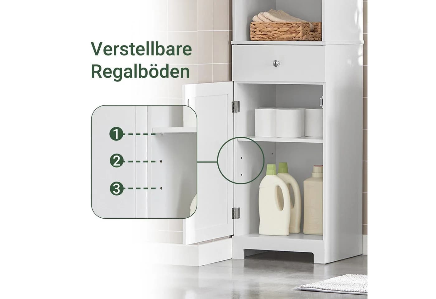SoBuy Hochschrank BZR17 Weiß/Dunkelgrau 3 offene Fächer verstellbare Ablagen - Bild 5