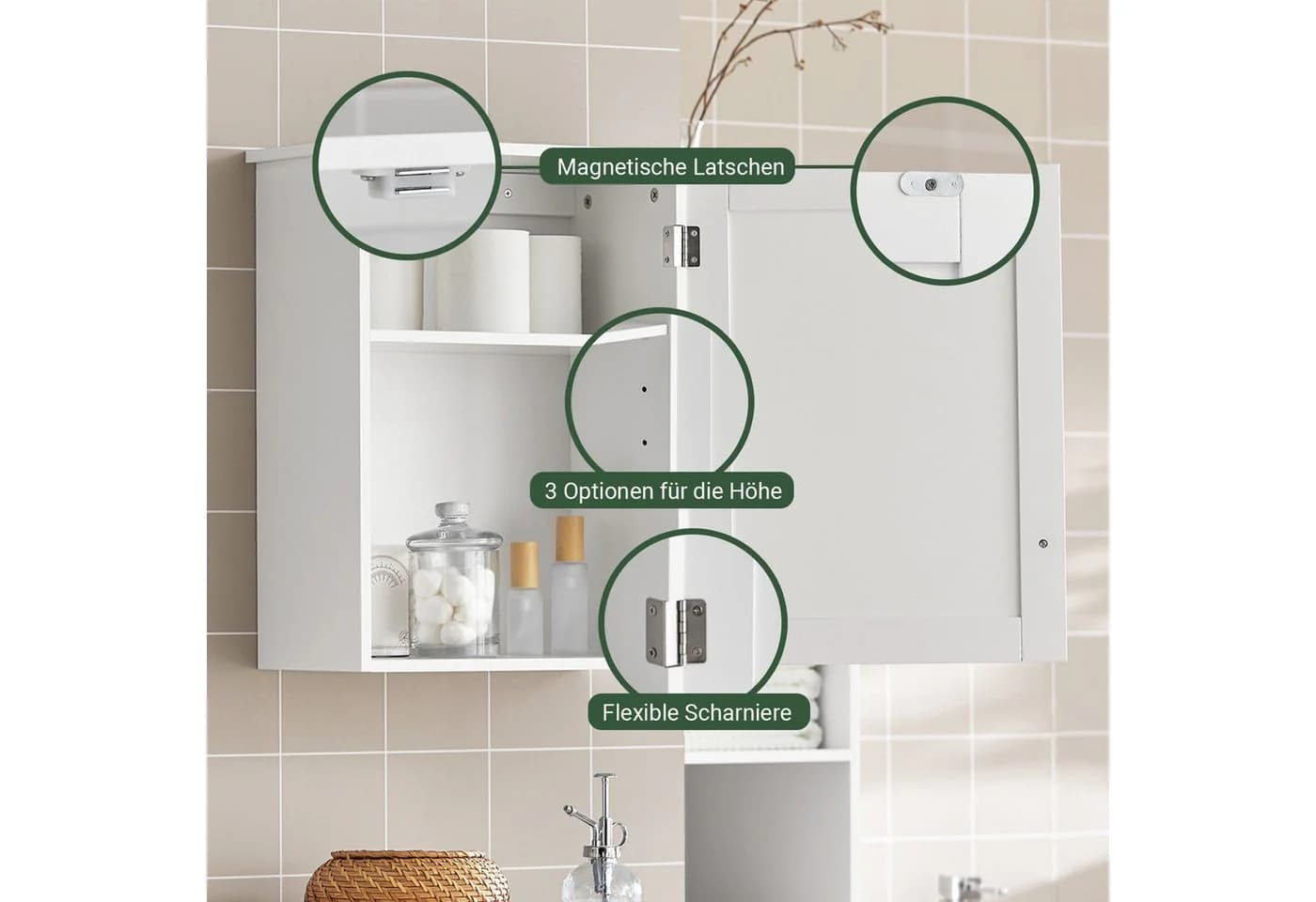 SoBuy Hängeschrank BZR19 Weiß Klassisch Wandschrank mit Tür - Bild 4