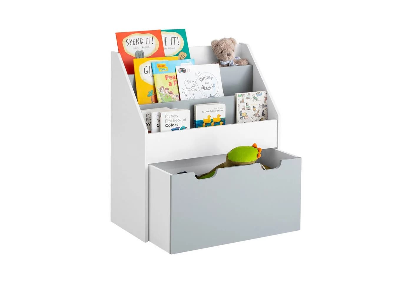 SoBuy Bücherregal KMB17 Kinderregal Weiß-Grau mit Spielzeugtruhe - Bild 3
