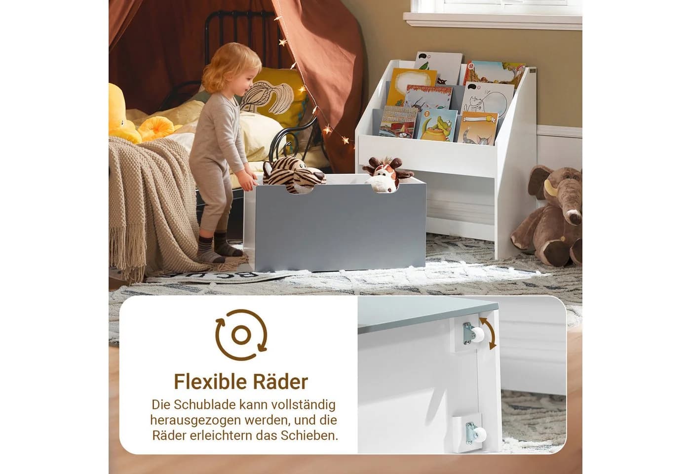 SoBuy Bücherregal KMB17 Kinderregal Weiß-Grau mit Spielzeugtruhe - Bild 4