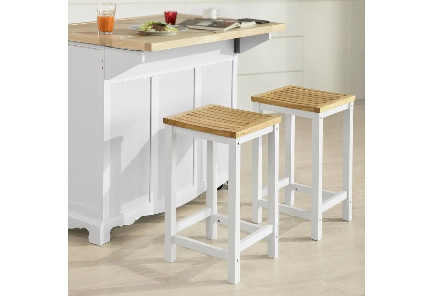 SoBuy Küchenstuhl FST29-WN 2er Set Weiß-Natur Holzstuhl