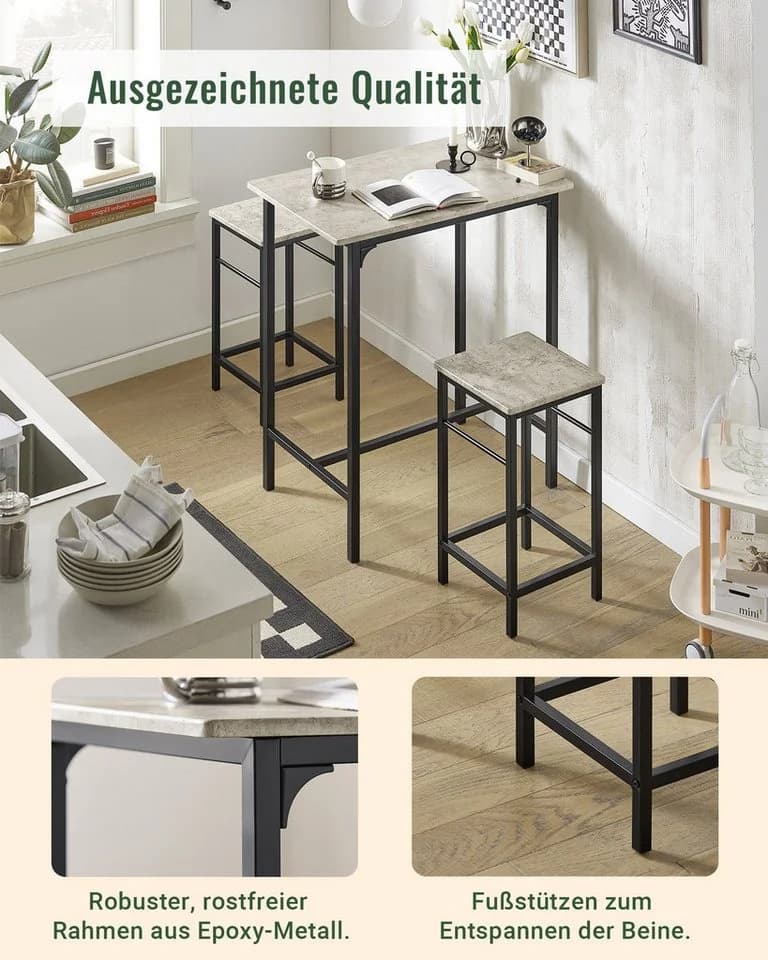 SoBuy Essgruppe OGT10 3-tlg. Grau Metall Bartisch-Set - Bild 5