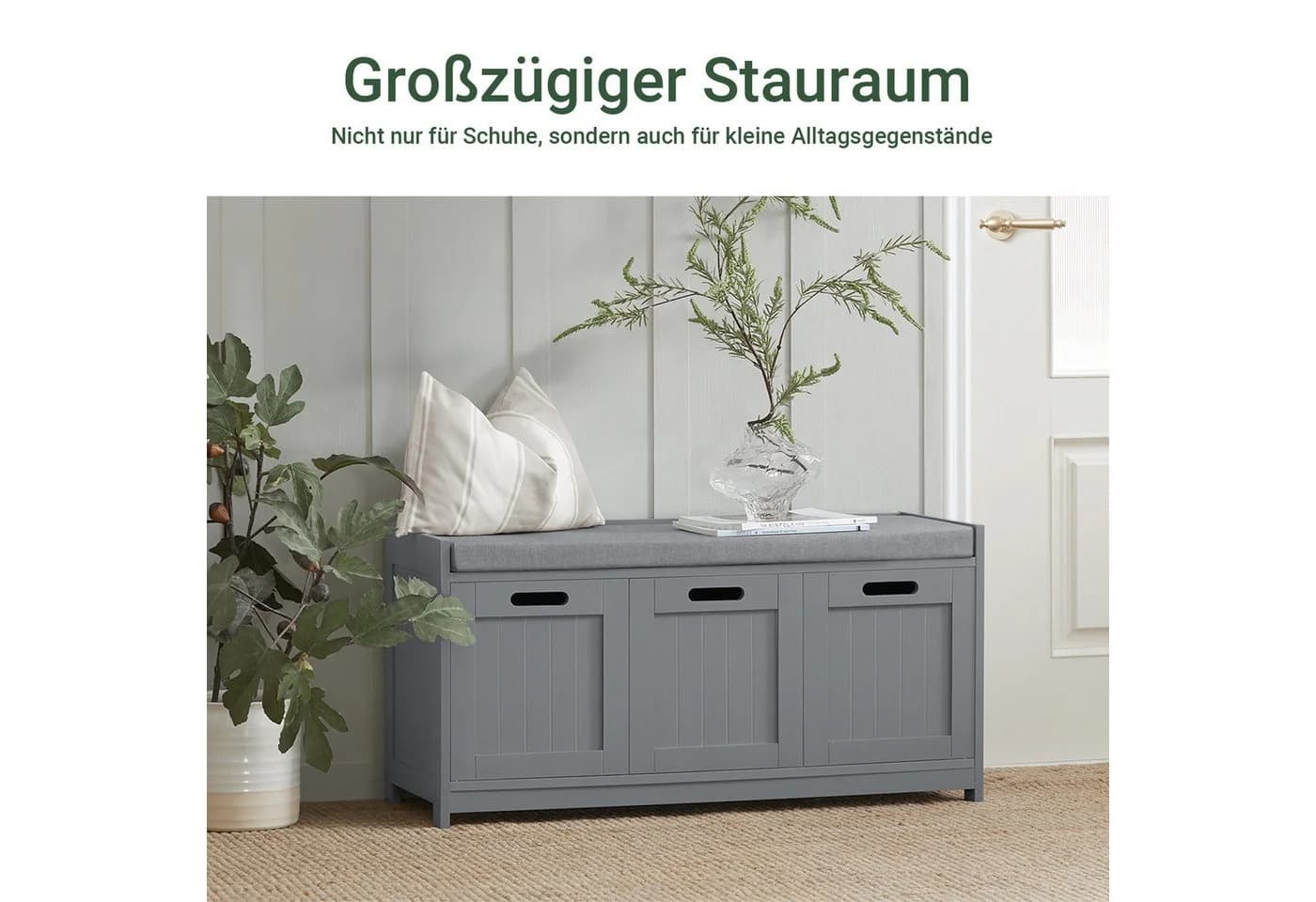SoBuy Schuhbank FSR80 Grau/Grün mit Sitzkissen und Stauraum - Bild 2