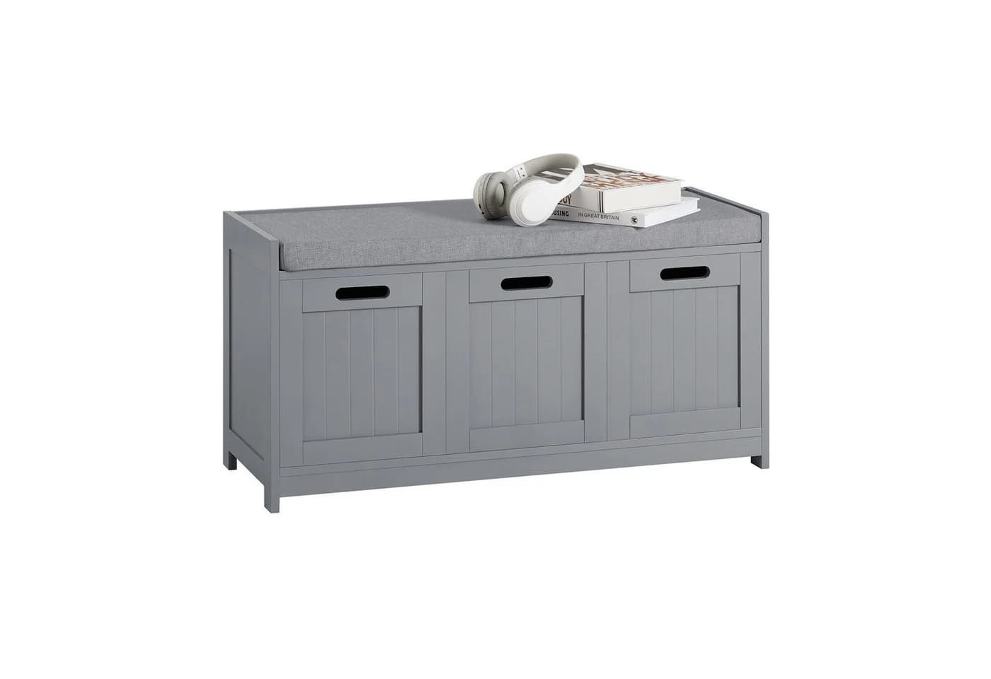 SoBuy Schuhbank FSR80 Grau/Grün mit Sitzkissen und Stauraum - Bild 3