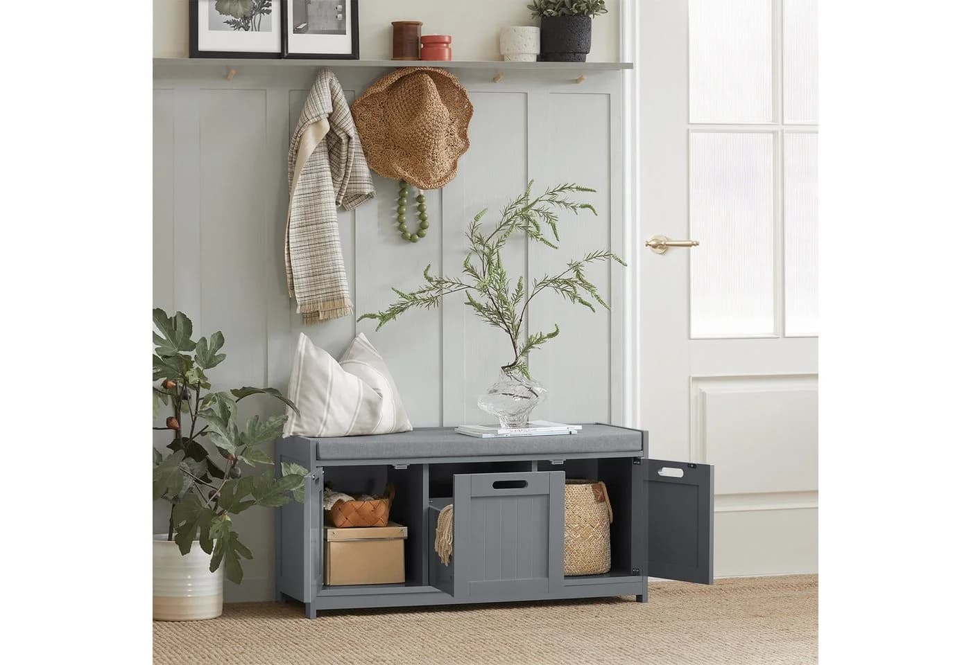 SoBuy Schuhbank FSR80 Grau/Grün mit Sitzkissen und Stauraum - Bild 5