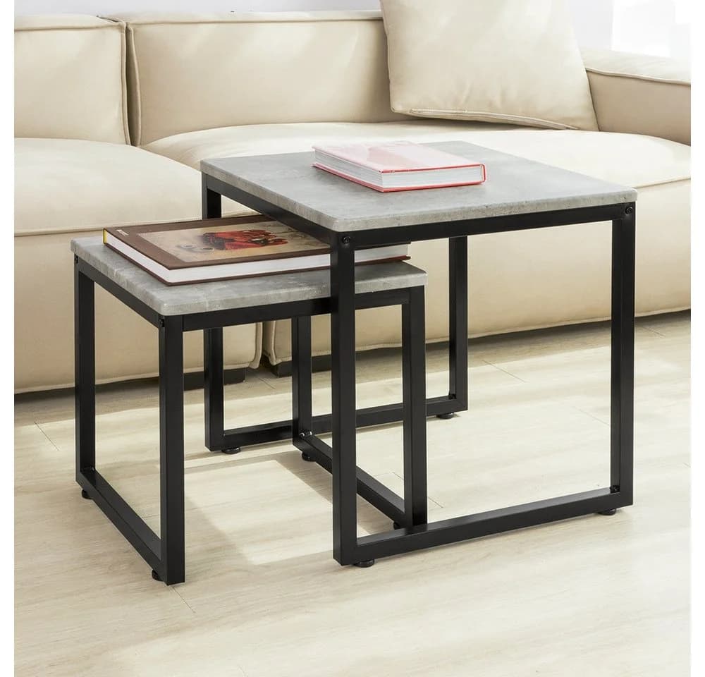 SoBuy Satztisch FBT42 2er Set Couchtisch Beistelltisch Grau/Schwarz Metall - Bild 3