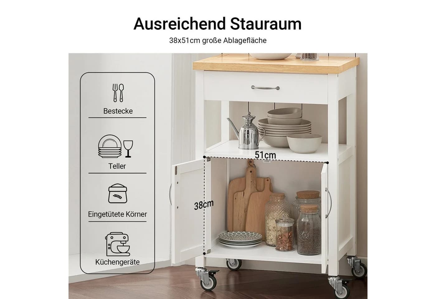 SoBuy Küchenwagen FKW22 Weiß/Hellgrau/Schwarz mit Rollen - Bild 3