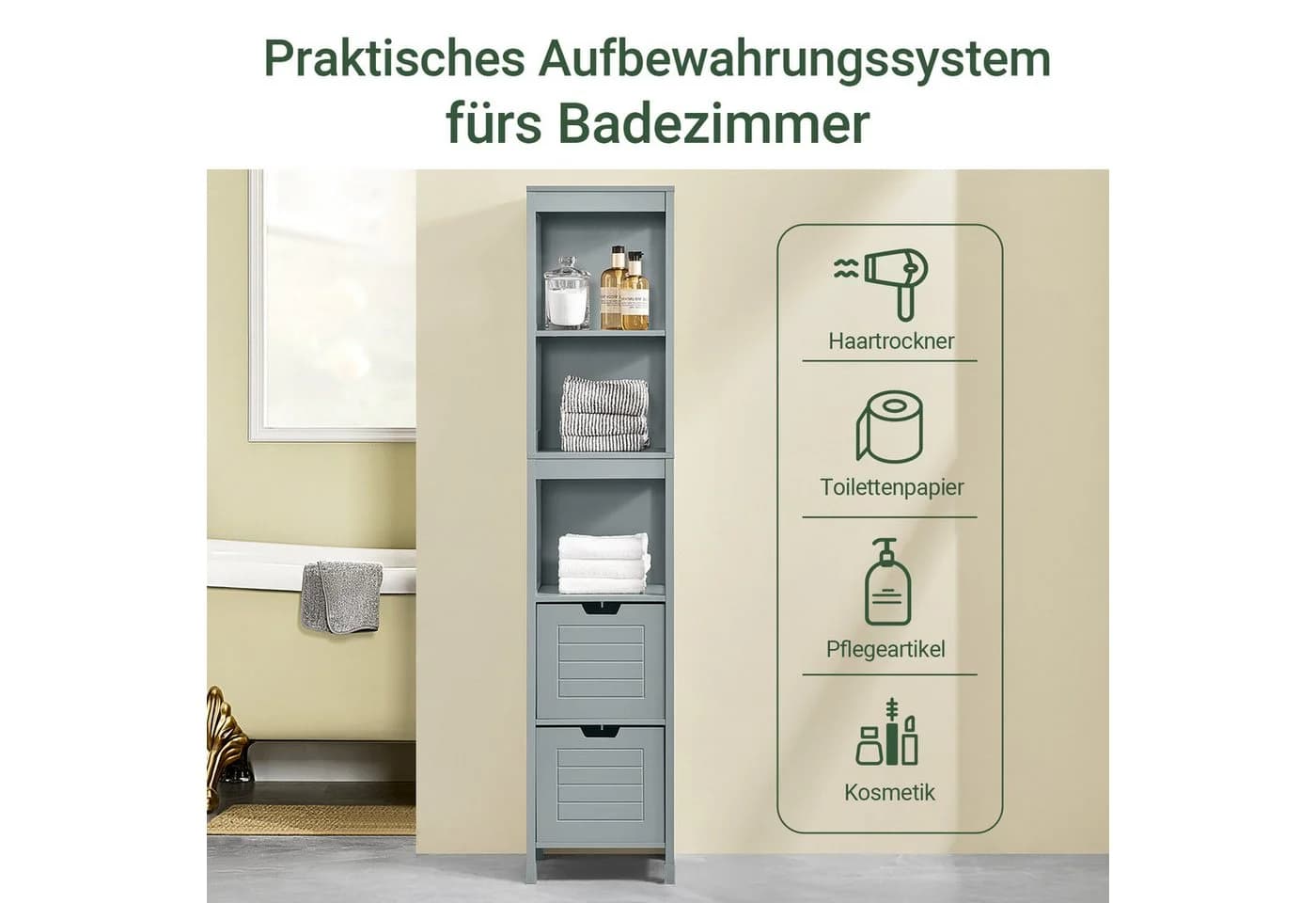 SoBuy Hochschrank FRG126 Grau/Weiß Badkommode mit Schubladen - Bild 2