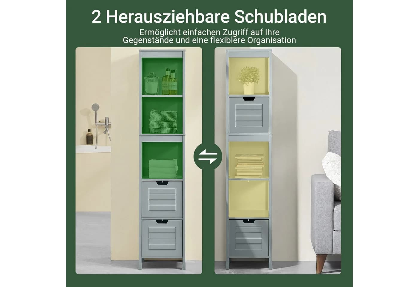 SoBuy Hochschrank FRG126 Grau/Weiß Badkommode mit Schubladen - Bild 4