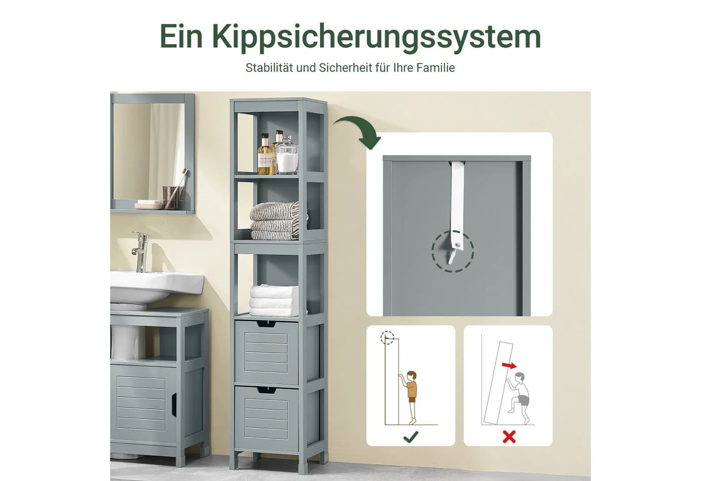 SoBuy Hochschrank FRG126 Grau/Weiß Badkommode mit Schubladen - Bild 5