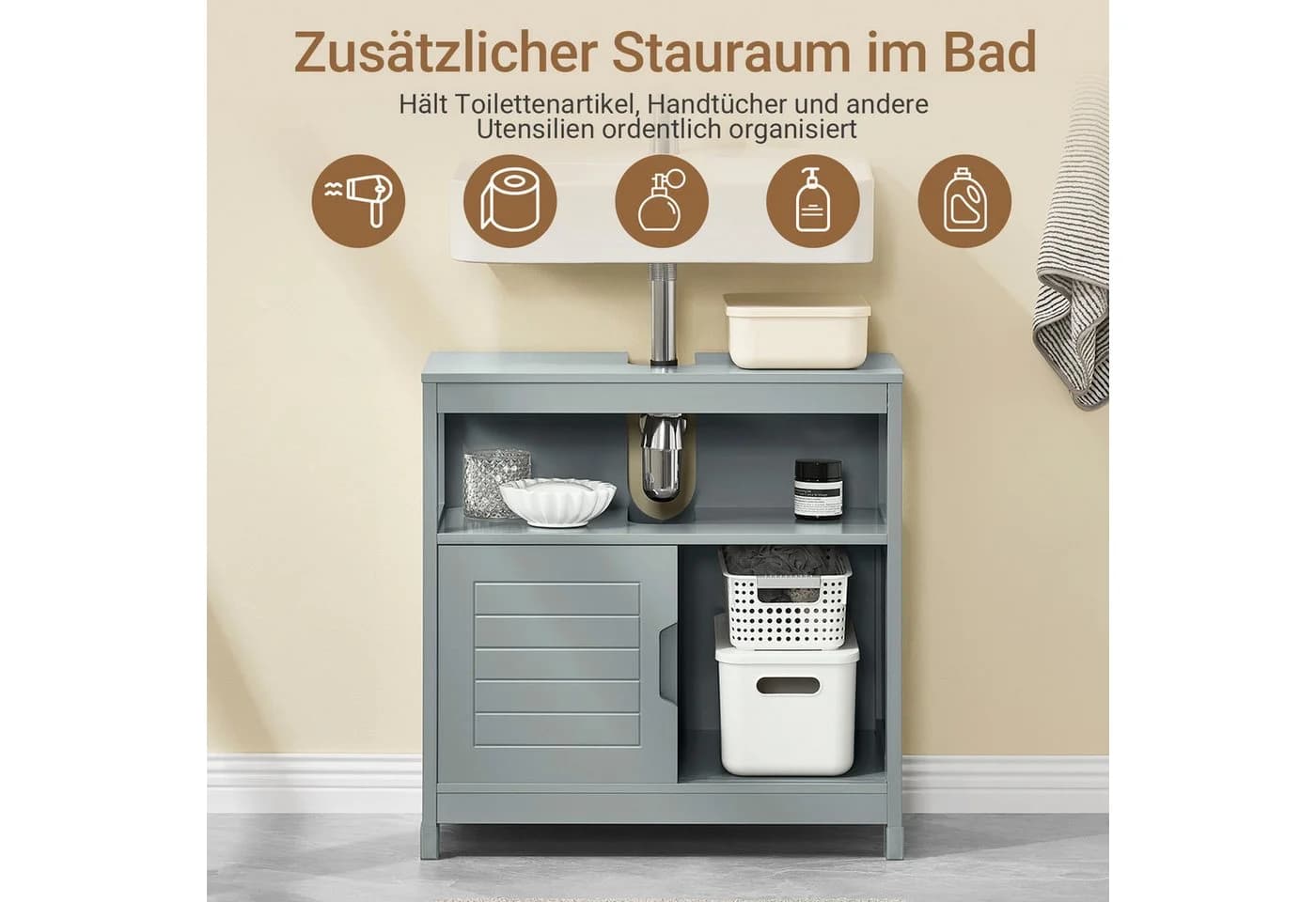 SoBuy Waschbeckenunterschrank Grau/Weiß Modern 2 Türen - Bild 2