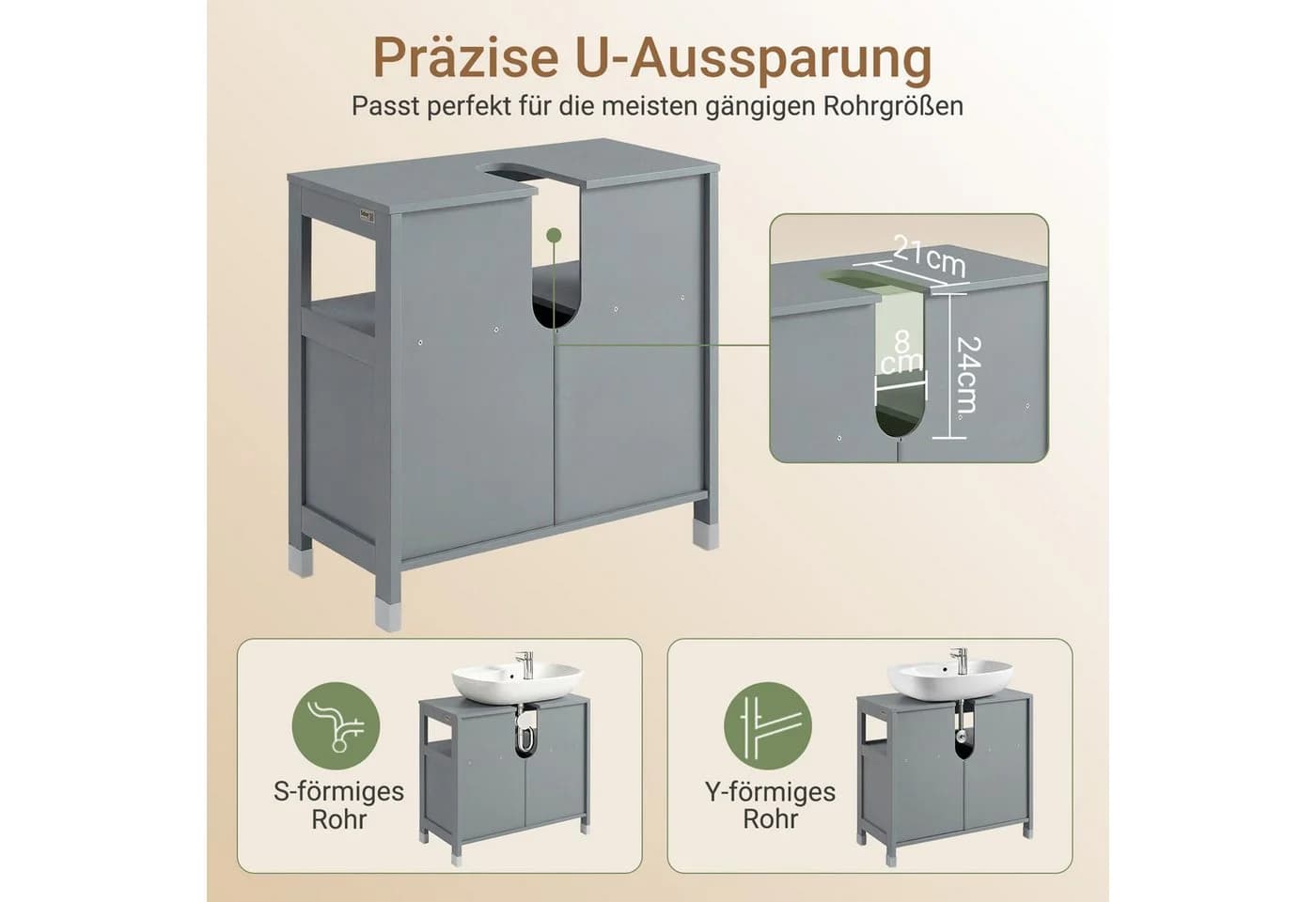 SoBuy Waschbeckenunterschrank Grau/Weiß Modern 2 Türen - Bild 4