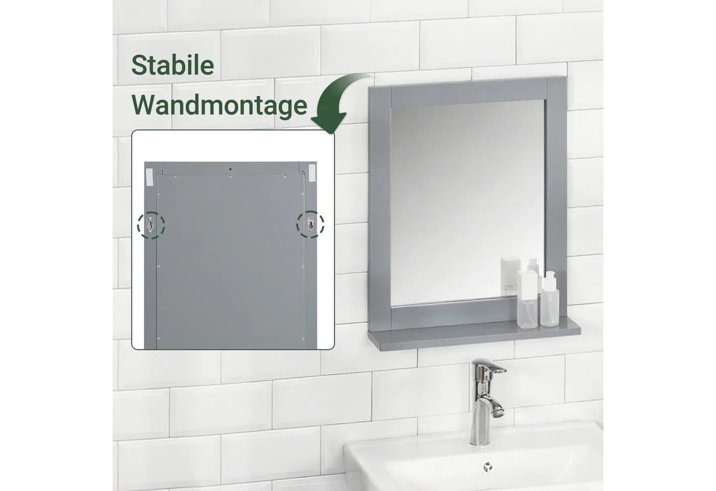 SoBuy Wandspiegel mit Ablage Grau Weiß Klassisch - Bild 3