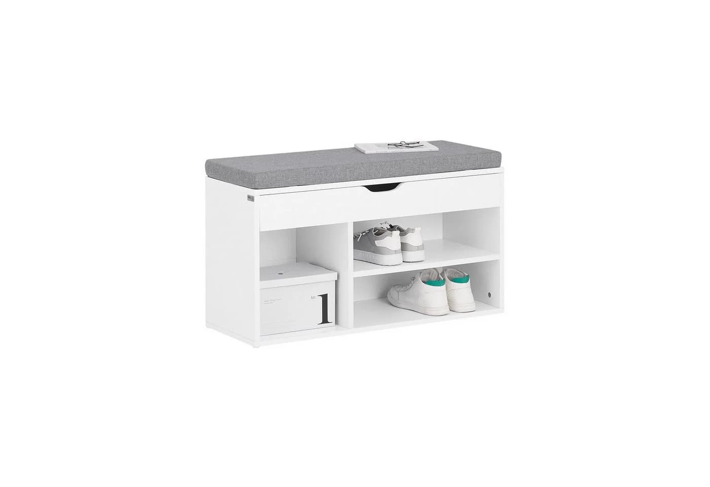 SoBuy Schuhbank FSR45 Weiß/Grau mit Sitzkissen und 3 Fächern - Bild 2