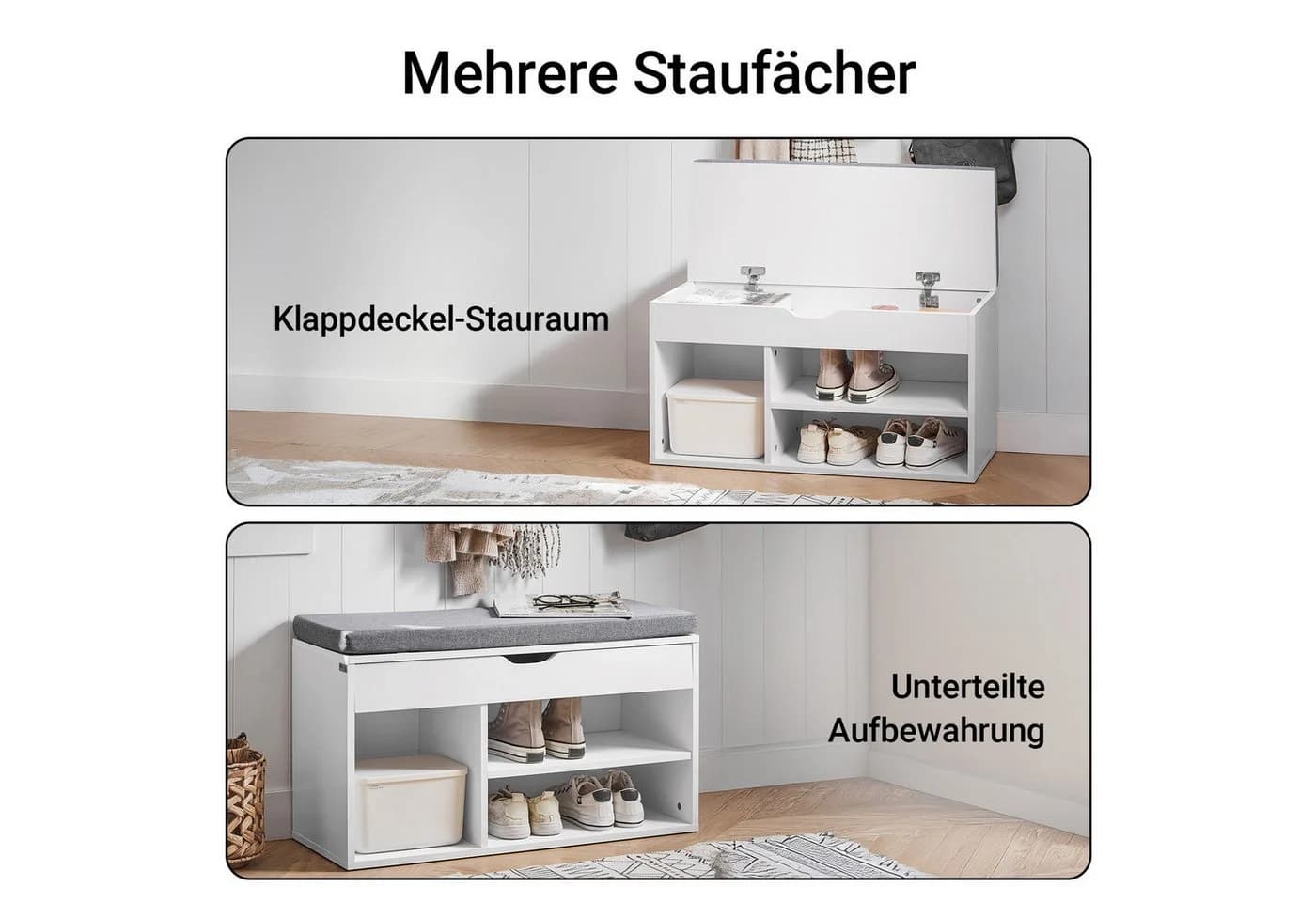 SoBuy Schuhbank FSR45 Weiß/Grau mit Sitzkissen und 3 Fächern - Bild 3