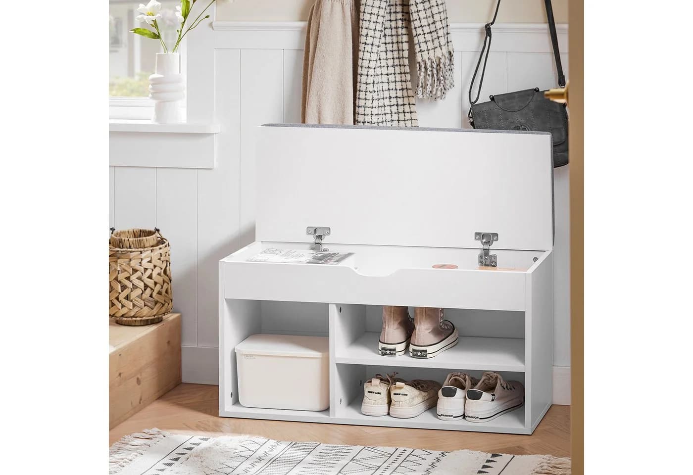 SoBuy Schuhbank FSR45 Weiß/Grau mit Sitzkissen und 3 Fächern - Bild 5
