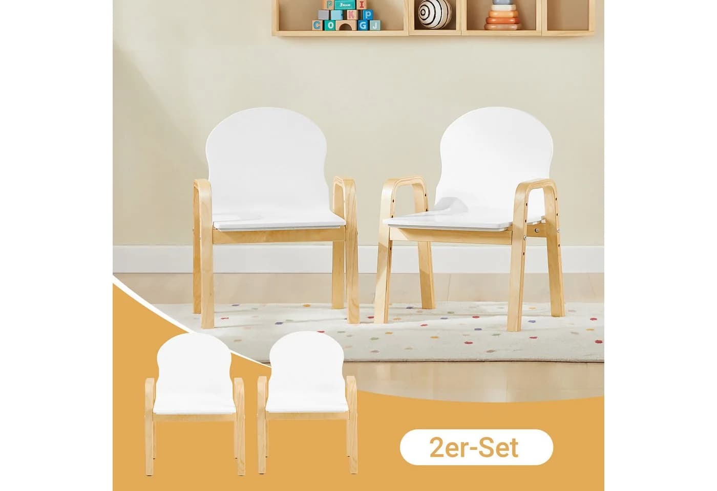SoBuy Kindersitzgruppe KMB24 2er Set höhenverstellbar Weiß-Natur