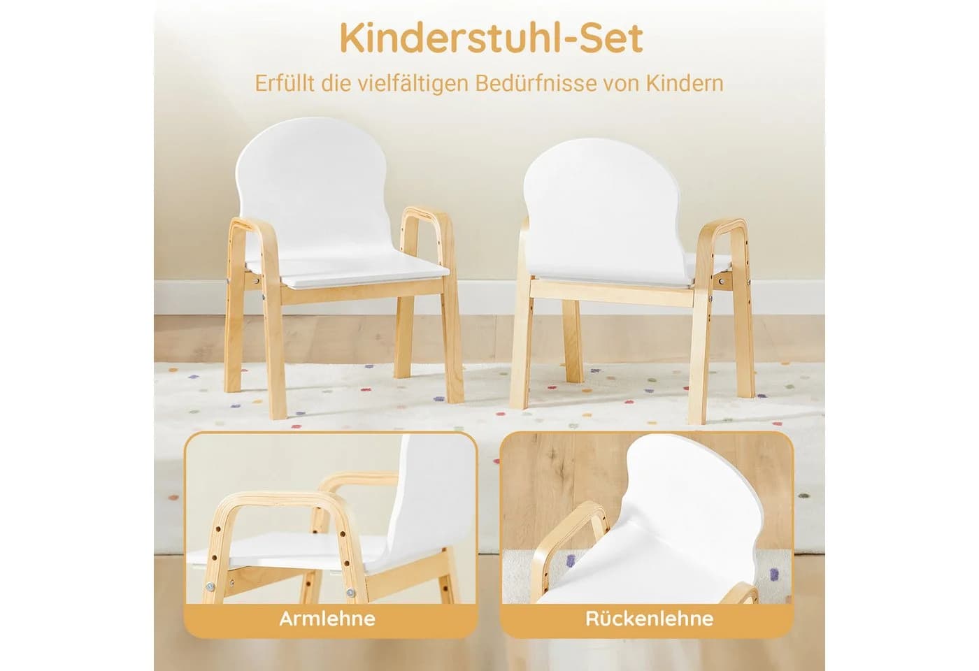 SoBuy Kindersitzgruppe KMB24 2er Set höhenverstellbar Weiß-Natur - Bild 3