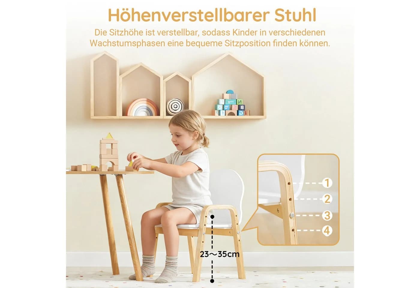 SoBuy Kindersitzgruppe KMB24 2er Set höhenverstellbar Weiß-Natur - Bild 4