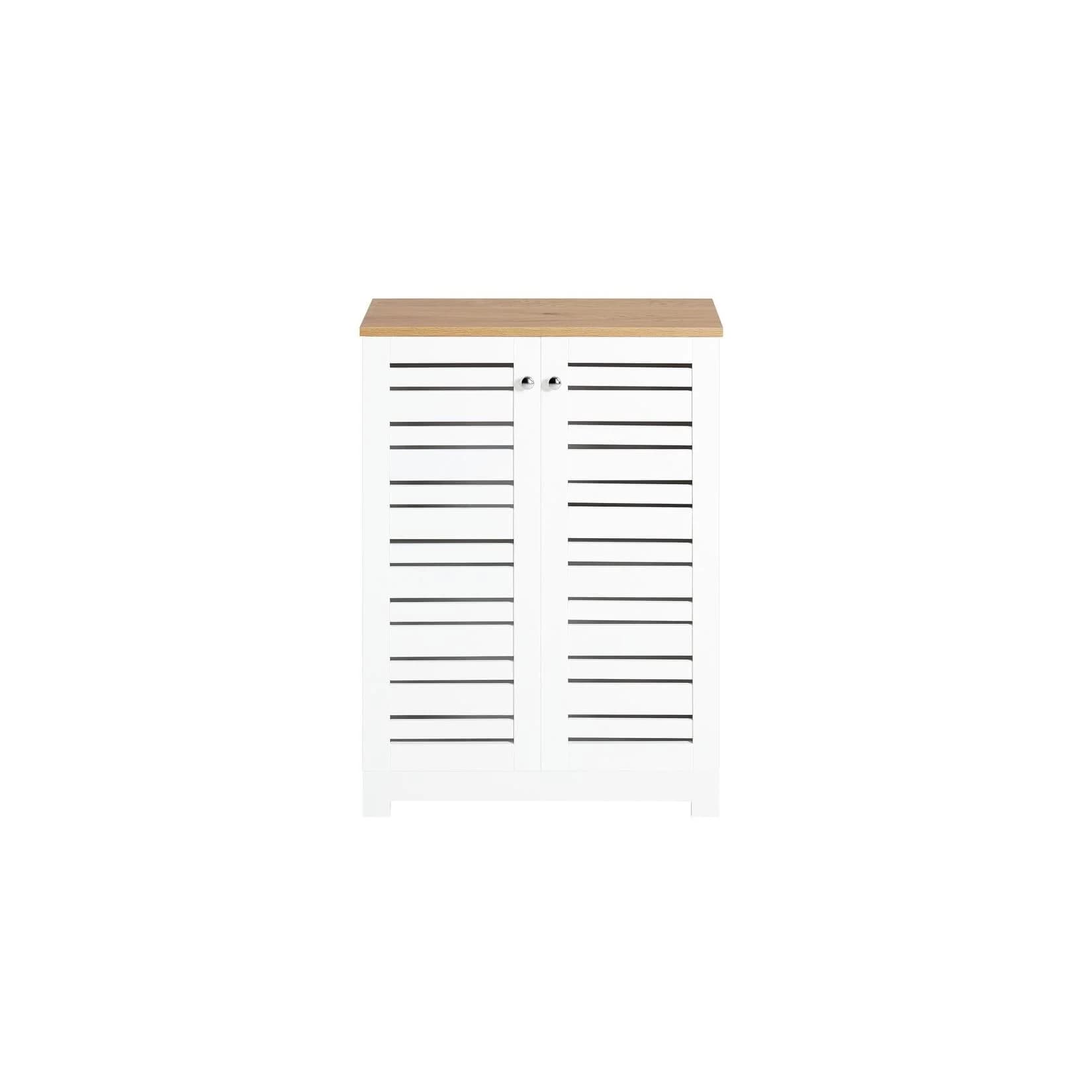 SoBuy Midischrank BZR41 Badkommode Weiß mit Lamellentüren