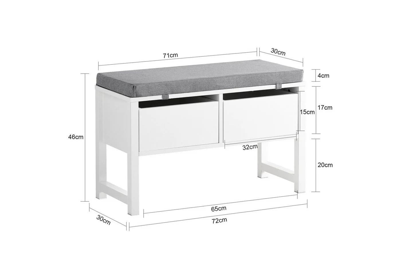 SoBuy Sitzbank FSR88 Weiß mit 2 Schubladen - Bild 5