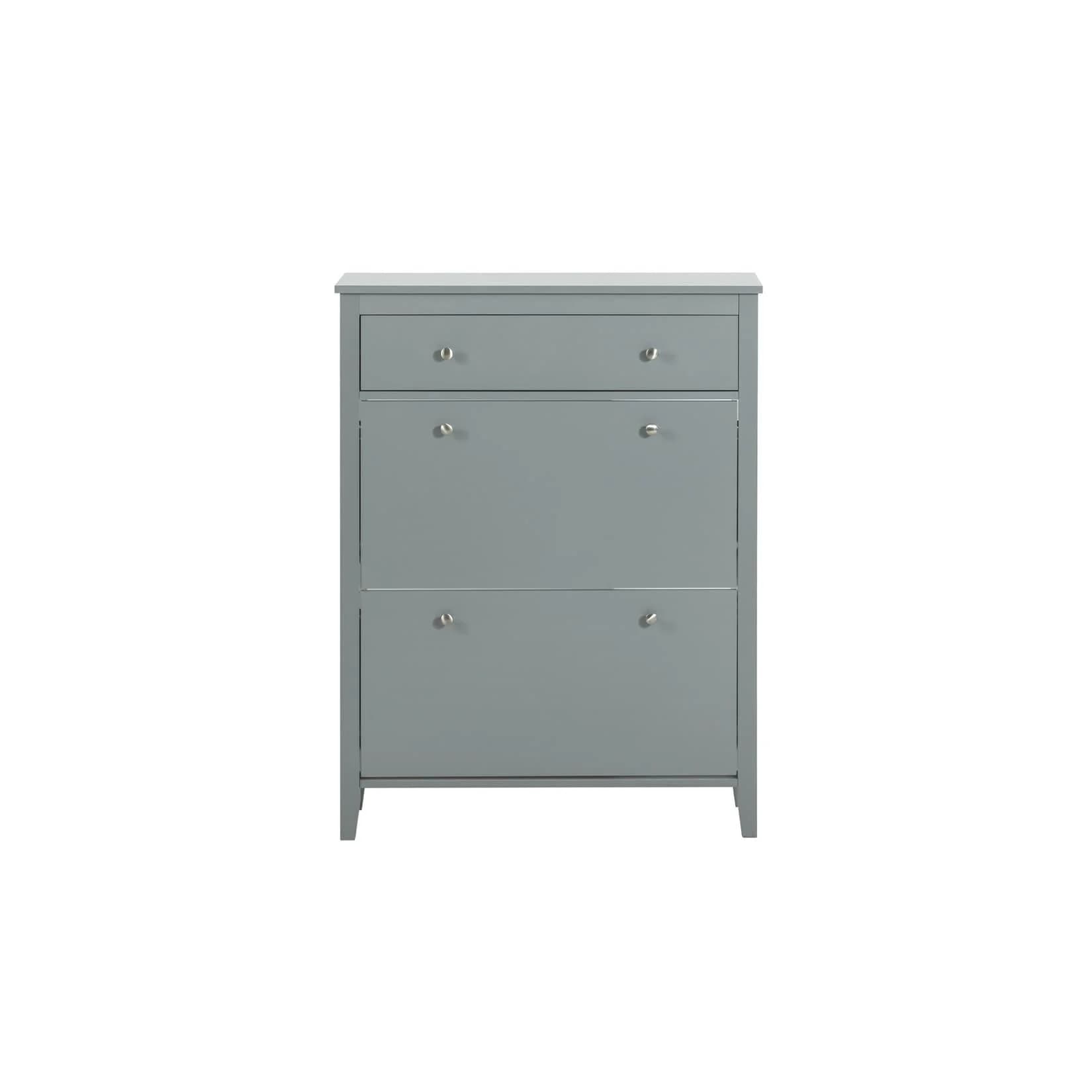 SoBuy Schuhschrank FSR89 Hellgrau mit 2 Klappen und Schublade