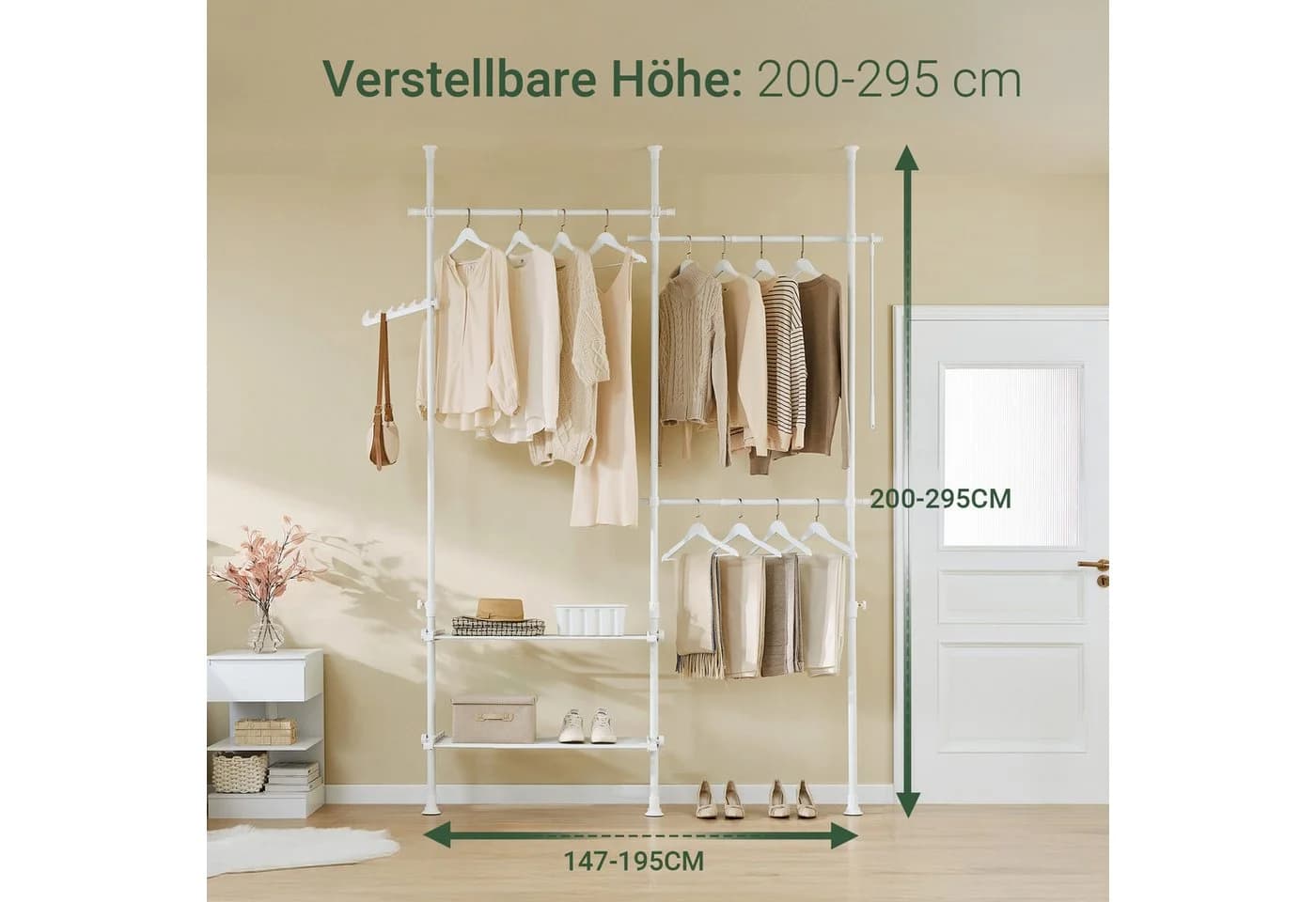 SoBuy Kleiderständer FRG34 mit 3 Stangen und 3 Körben Weiß/Schwarz/Grau