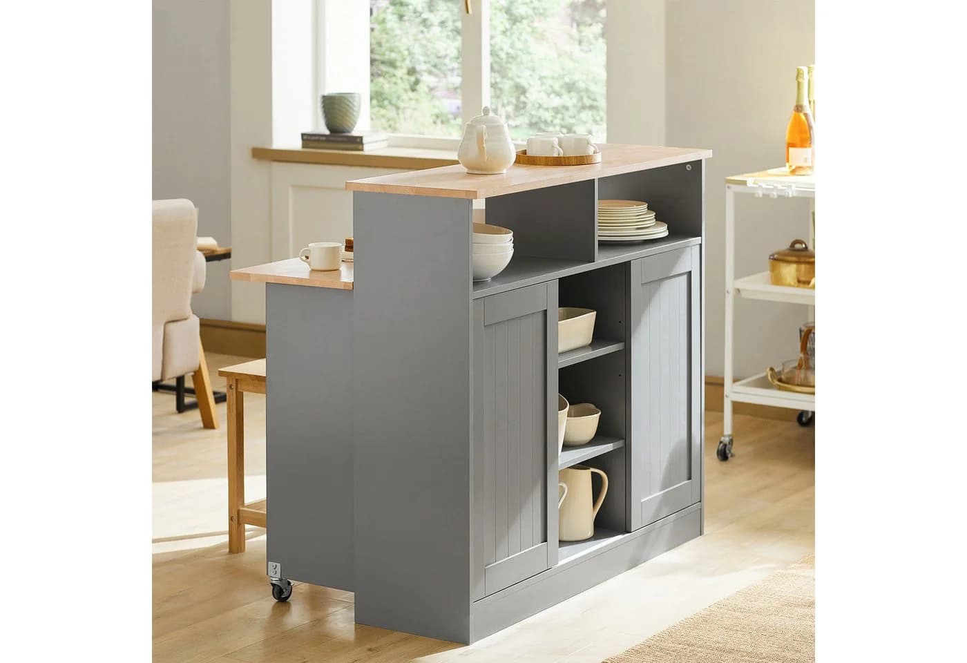 SoBuy Küchenwagen FSB36 Sideboard mit Schiebetüren Kücheninsel mit erweiterbarer Arbeitsfläche - Bild 2