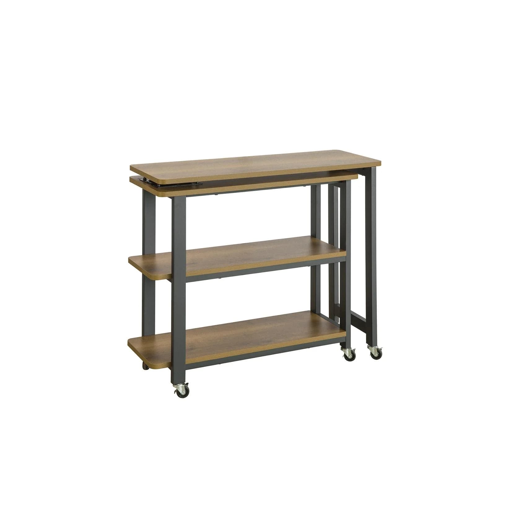 SoBuy Beistelltisch FWT83 Dunkelbraun Schwarz mit Rollen 3 Regale