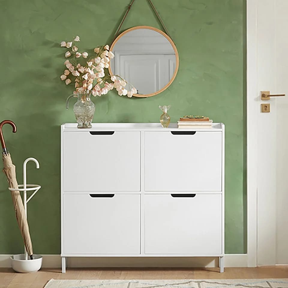 SoBuy Schuhkipper FSR100 mit 4 Klappen Schuhschrank schmal Weiß - Bild 2