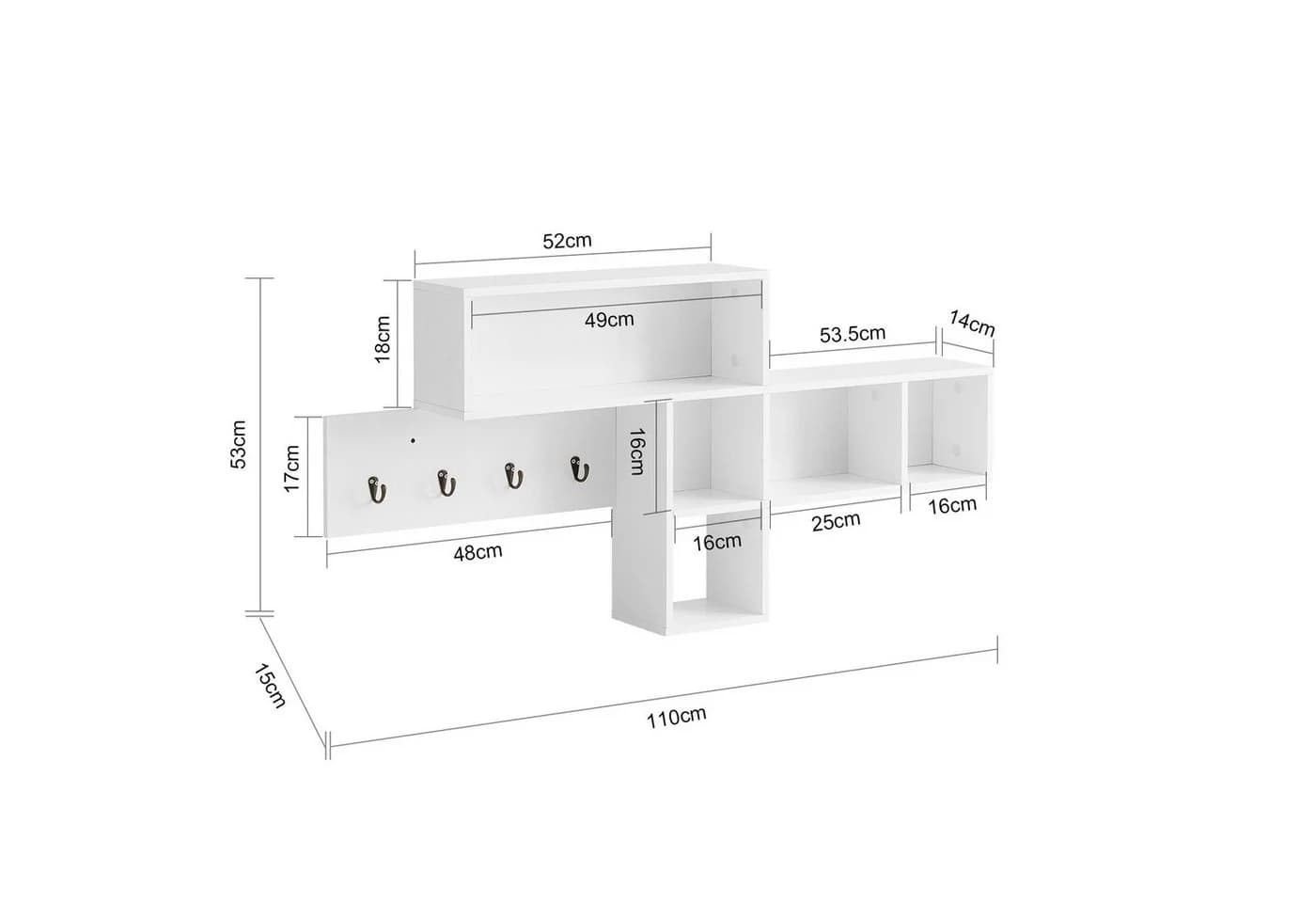 SoBuy Wandgarderobe FHK17 mit 5 Fächern und 4 Haken - Bild 5