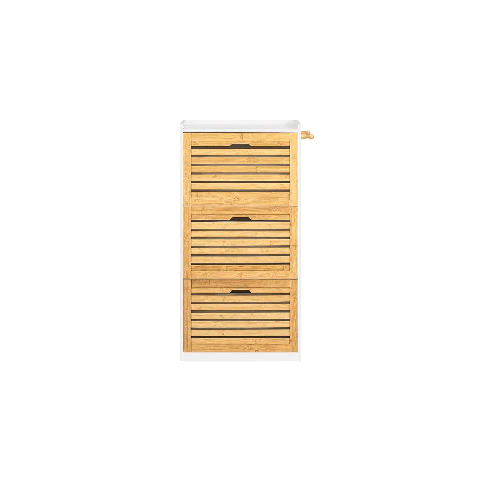 SoBuy Schuhschrank FSR108 Weiß/Natur mit 3 Klappen & 2 Hacken