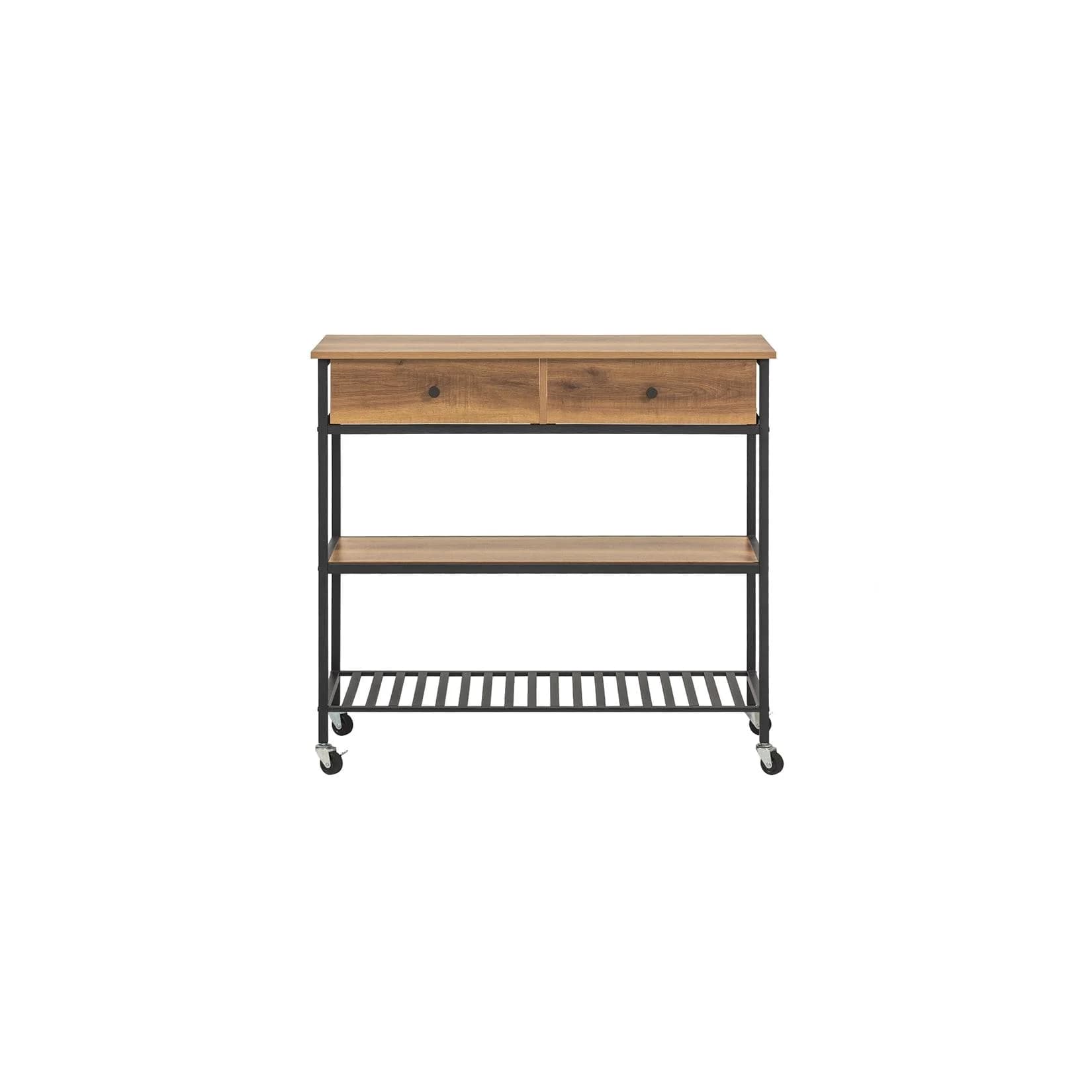SoBuy Küchenwagen FKW112 Industrial Vintagebraun-Schwarz mit 2 Schubladen