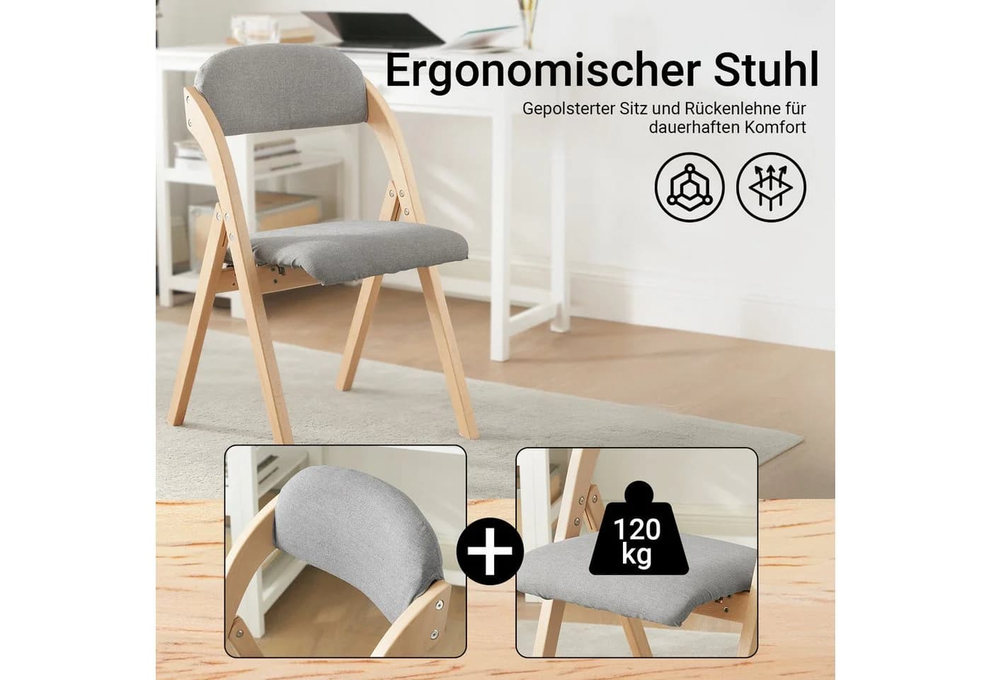 SoBuy Klappstuhl FST92 Grau Gepolstert Buche - Bild 4