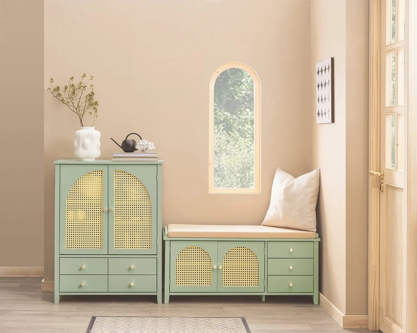 SoBuy Sideboard FSB72 Schuhschrank Grün mit Gitteroptik-Türen - Bild 2