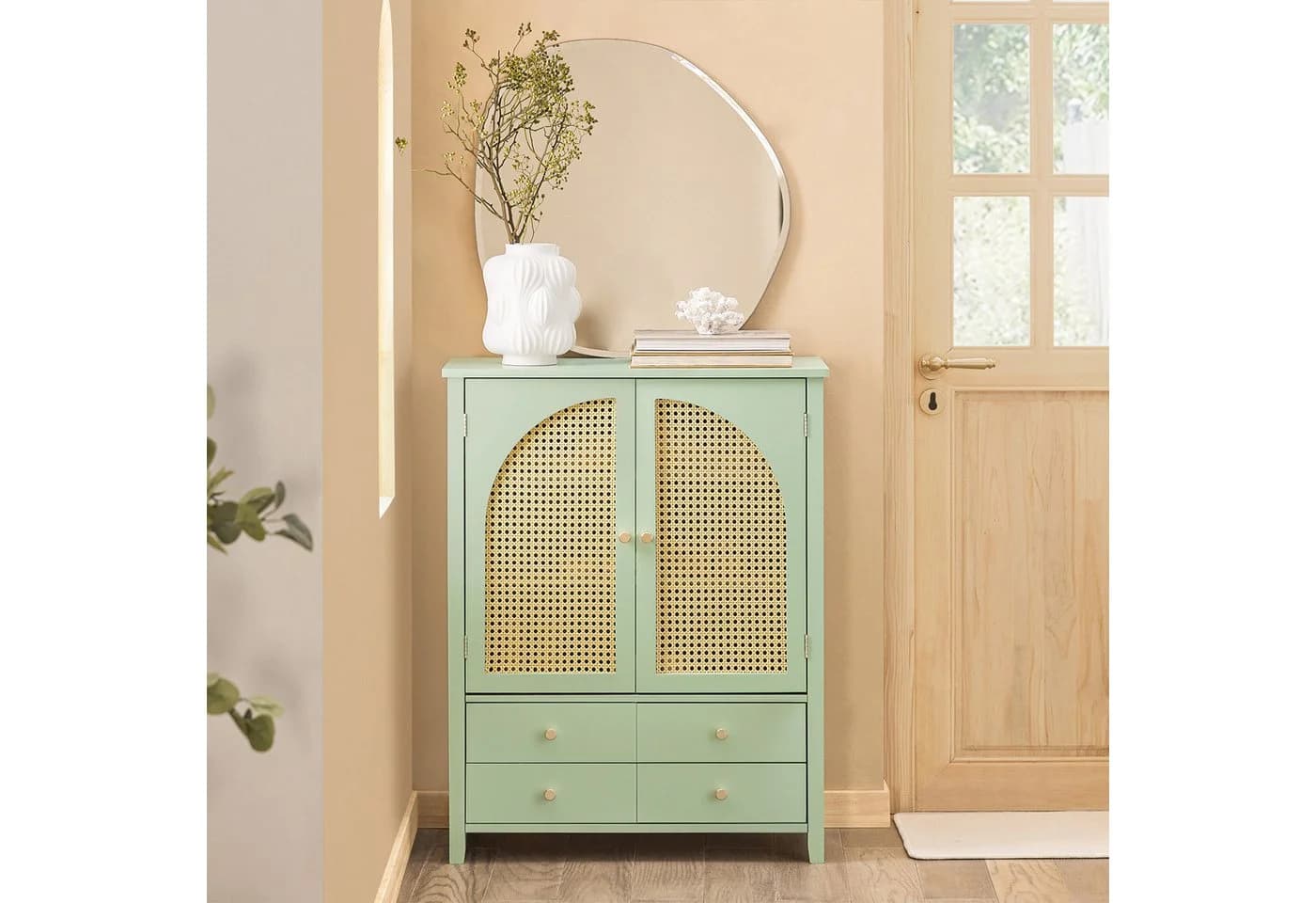 SoBuy Sideboard FSB72 Schuhschrank Grün mit Gitteroptik-Türen - Bild 3