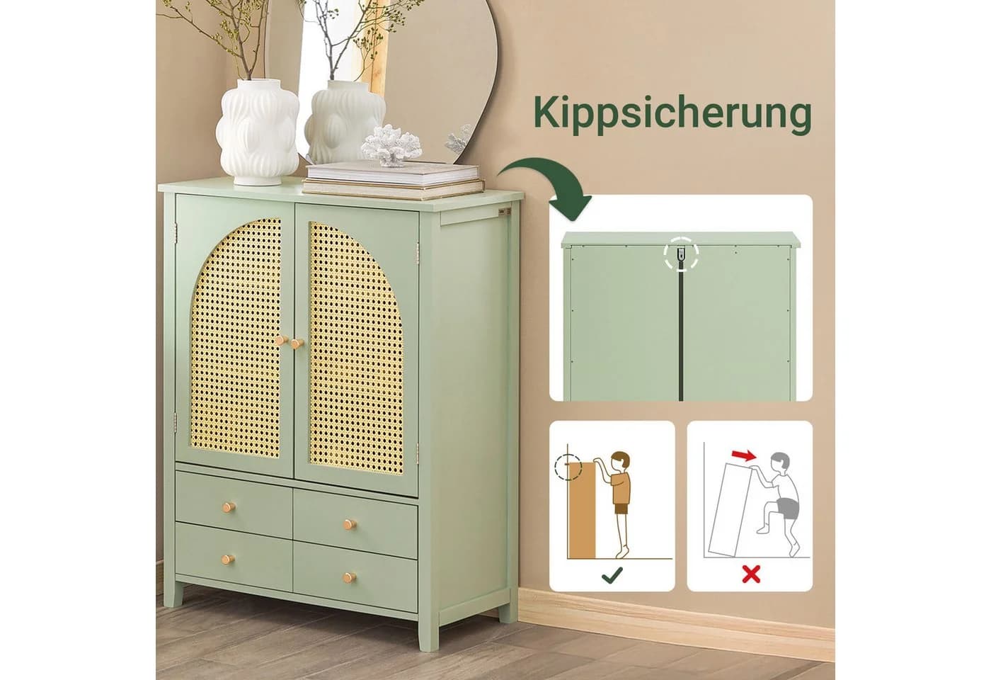 SoBuy Sideboard FSB72 Schuhschrank Grün mit Gitteroptik-Türen - Bild 5
