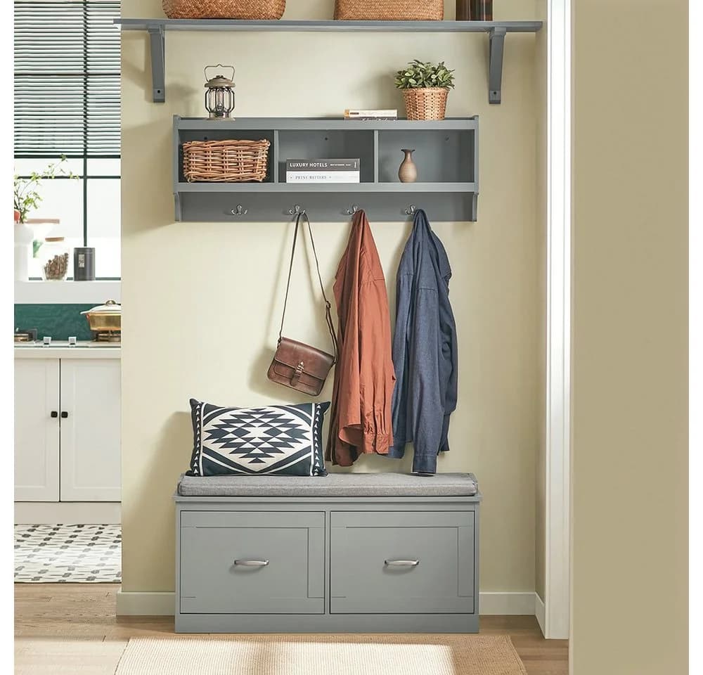 SoBuy Wandgarderobe FHK28 Hellgrau mit 3 Fächern und 4 Haken - Bild 2