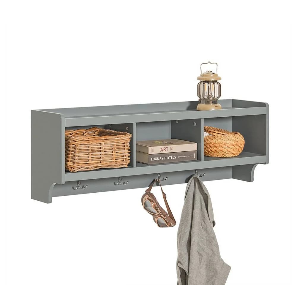 SoBuy Wandgarderobe FHK28 Hellgrau mit 3 Fächern und 4 Haken - Bild 3